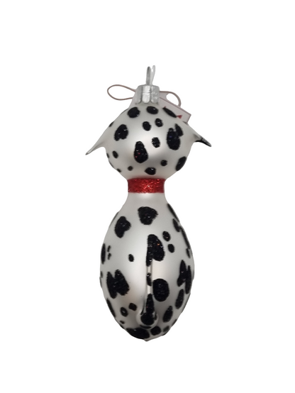 Cat round bottom black spots red collar (K)