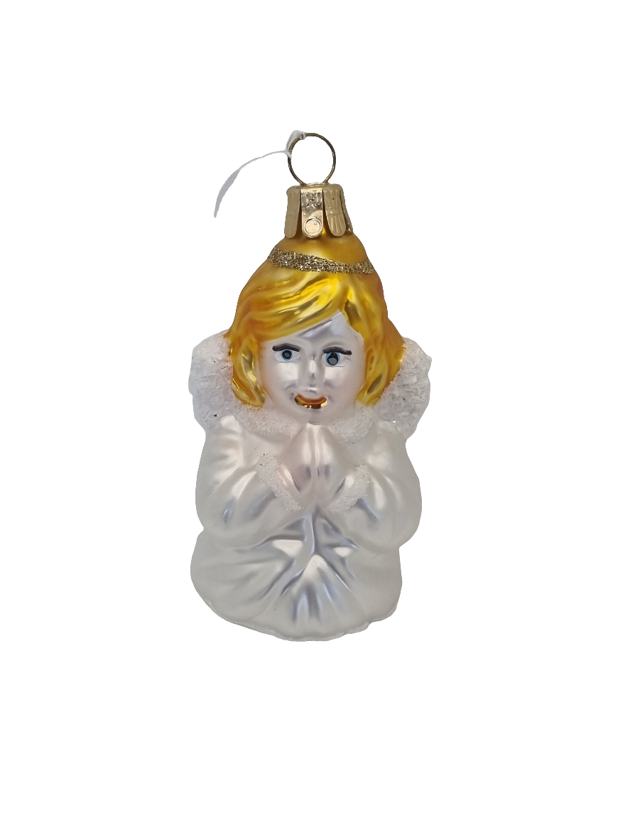 European Glass Christmas ornament of a Angel Girl White Wings Frosted (C)