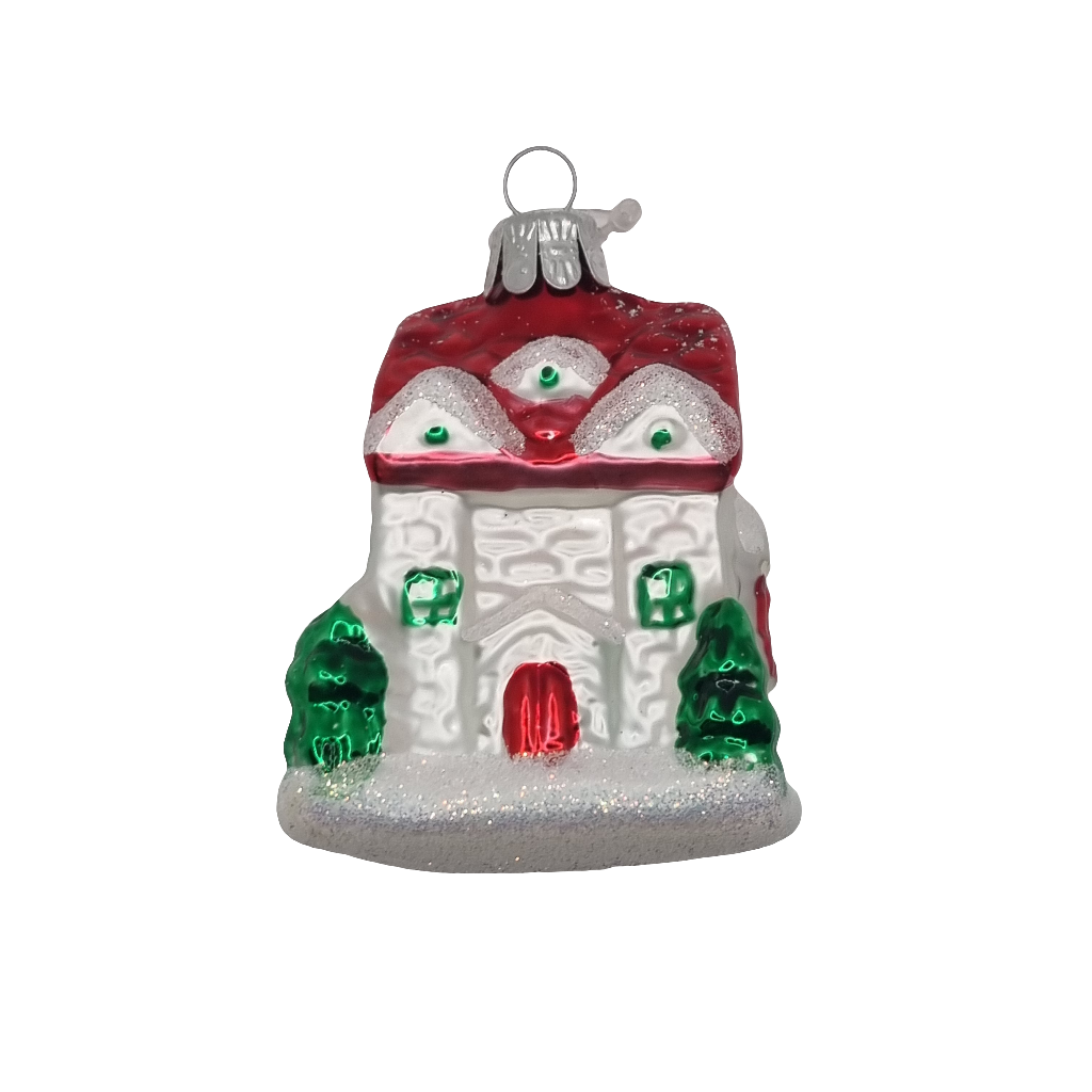 European Glass Christmas ornament of a House Large Snow (E)