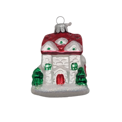 European Glass Christmas ornament of a House Large Snow (E)