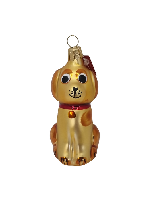 European Glass Christmas ornament of a Dog shiny sitting (E)