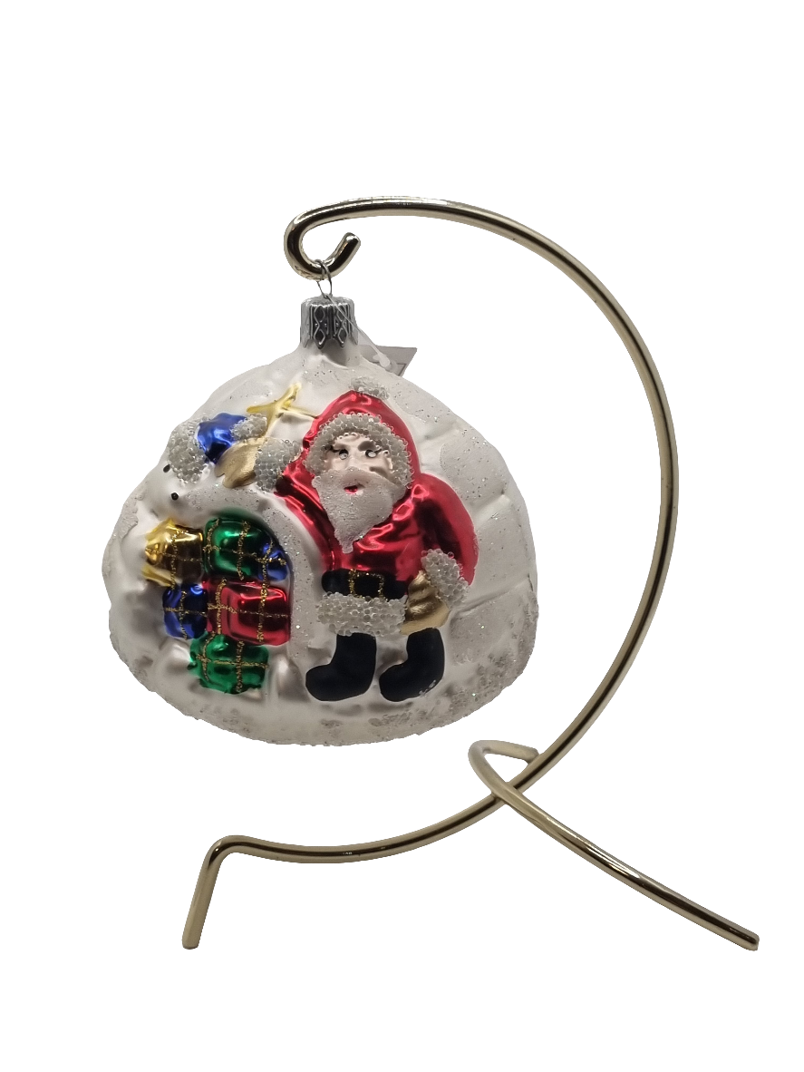 European Glass Christmas ornament of a Bauble | Santa with Igloo & Presents (I)