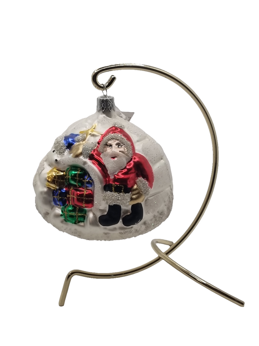 European Glass Christmas ornament of a Bauble | Santa with Igloo & Presents (I)