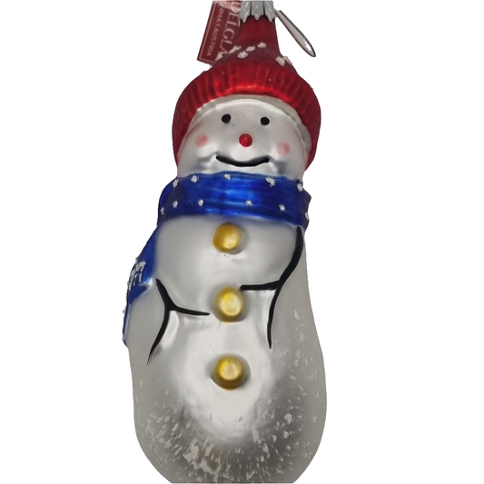 European Glass Christmas ornament of a Snowman Scarf (J)