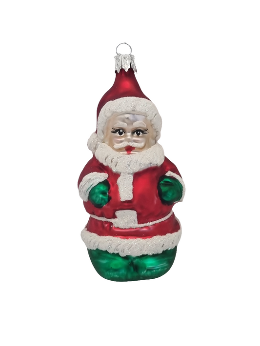 European Glass Christmas ornament of a Santa green feet (F)