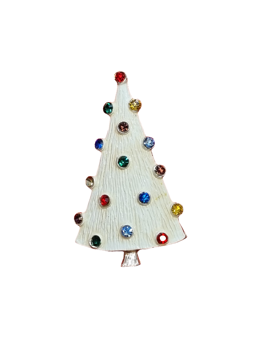 Solid Narrow Christmas Tree with Colourful Crystal Baubles | Brooch V