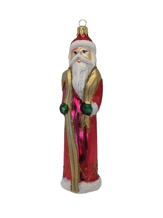 European Glass Christmas ornament of a Santa tall sack staff (G)