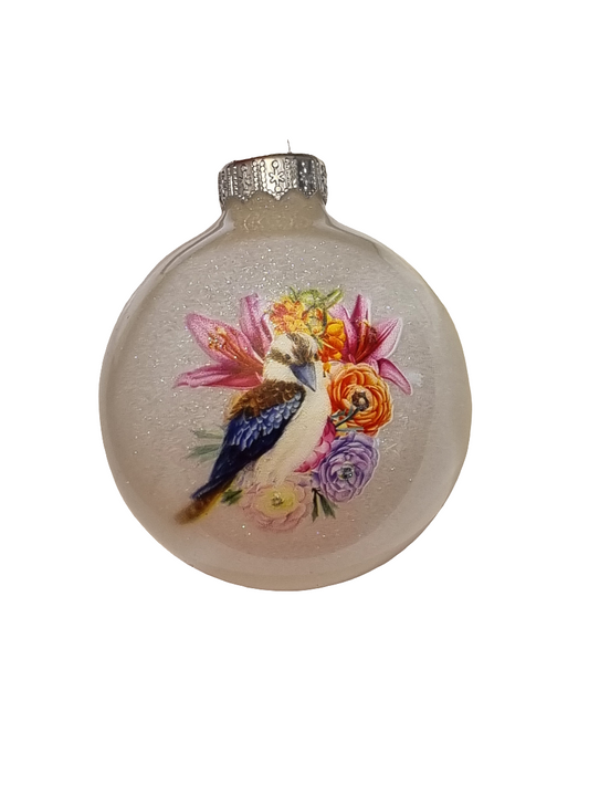 Bauble | Silver Glitter with Kookaburra (K)