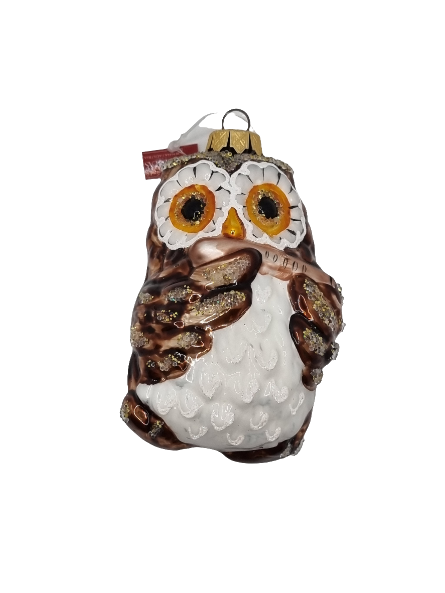 European Glass Christmas ornament of a Owl instrument flute (G)