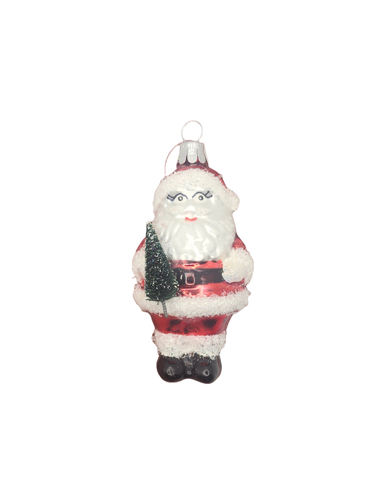 European Glass Christmas ornament of a Santa with Tree (F)