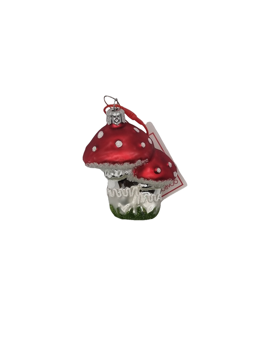 European Glass Christmas ornament of a Mushroom Double Small (F)