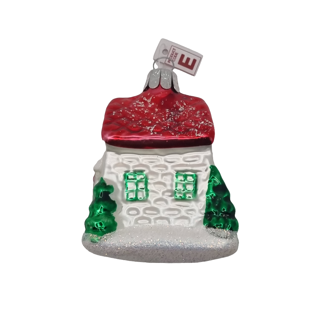 European Glass Christmas ornament of a House Large Snow (E)