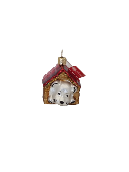 European Glass Christmas ornament of a Dog in doghouse (D)