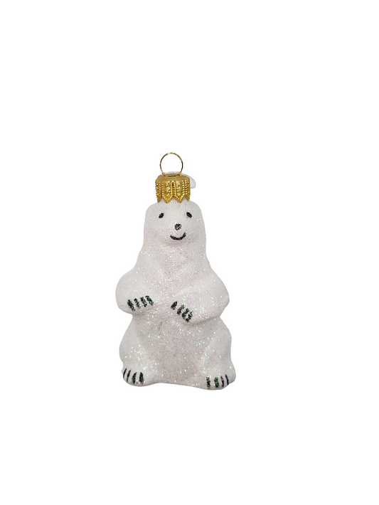 European Glass Christmas ornament of a Polar bear frosted (G)