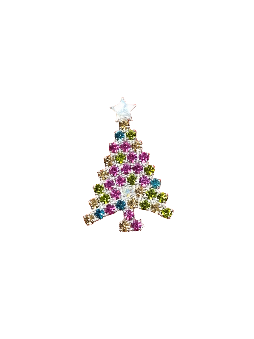 Narrow Colourful Crystal Tree with Star | Brooch V