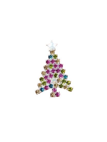 Narrow Colourful Crystal Tree with Star | Brooch V