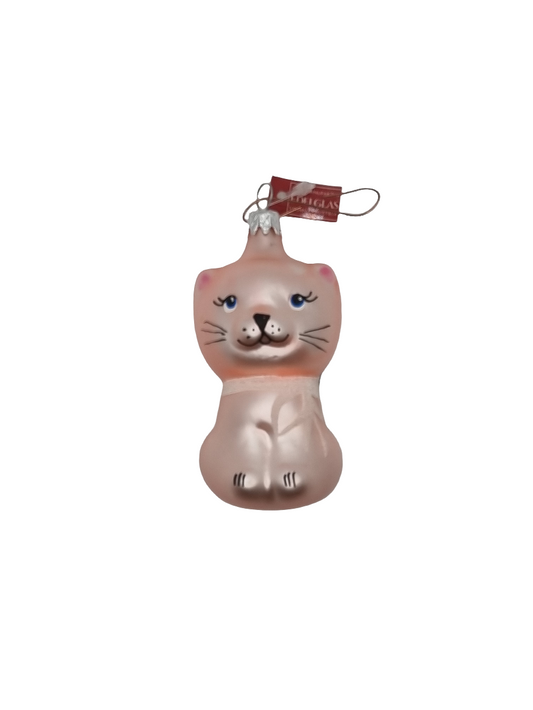 European Glass Christmas ornament of a Cat pink (B)
