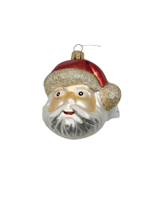 European Glass Christmas ornament of a Santa Head | Large with Glitter Hat (I)