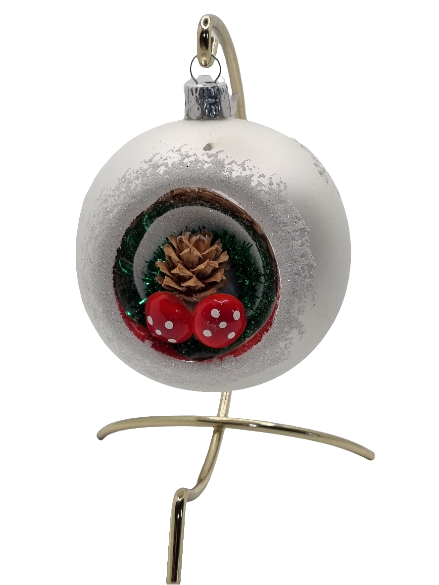 European Glass Christmas ornament of a Bauble | White with Christmas Inset Decoration (K)