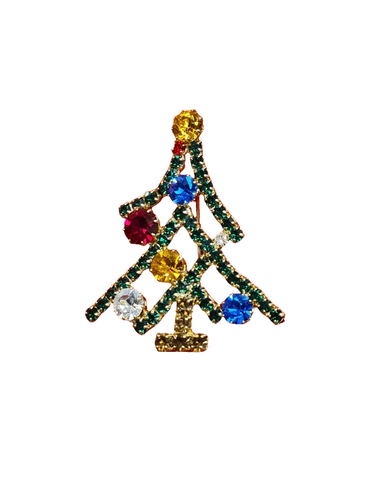 Green Crystal Tree with Colourful Crystal Baubles & Gold Top | Brooch V