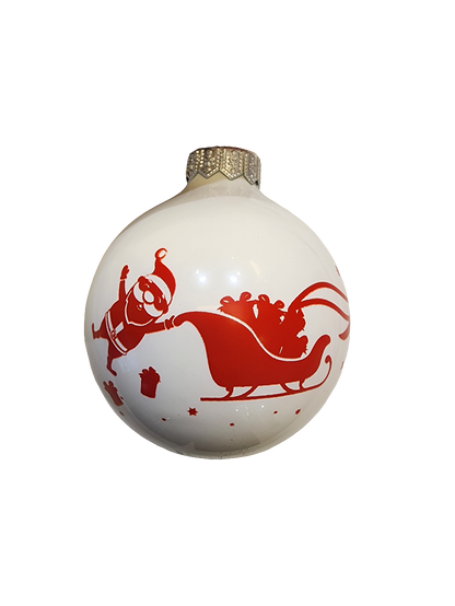 Bauble | White with Santa's Sleigh & Kangaroos (I)