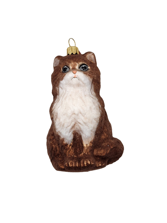 European Glass Christmas ornament of a Cat large brown (U)