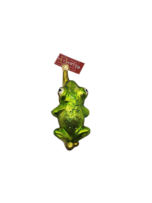 European Glass Christmas ornament of a Frog on branch (M)