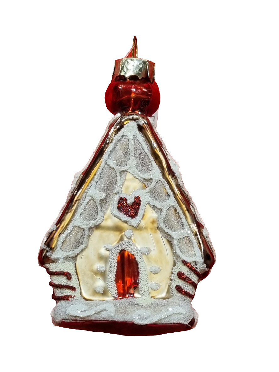 European Glass Christmas ornament of a House | Gingerbread A-Frame (H)