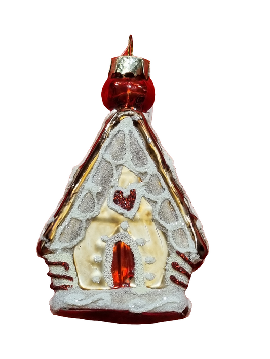 European Glass Christmas ornament of a House | Gingerbread A-Frame (H)