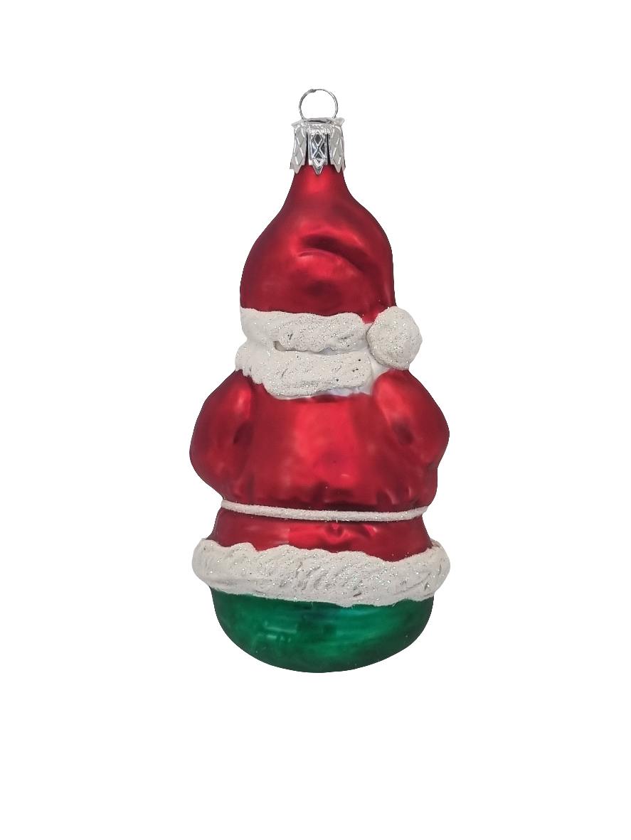 European Glass Christmas ornament of a Santa green feet (F)