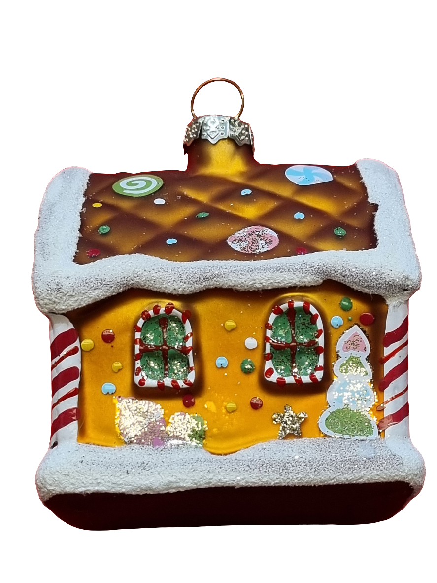 European Glass Christmas ornament of a House | Candy Gingerbread House (K)