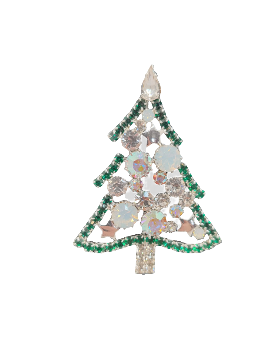 Large Crystal Tree Green Border |  Brooch X