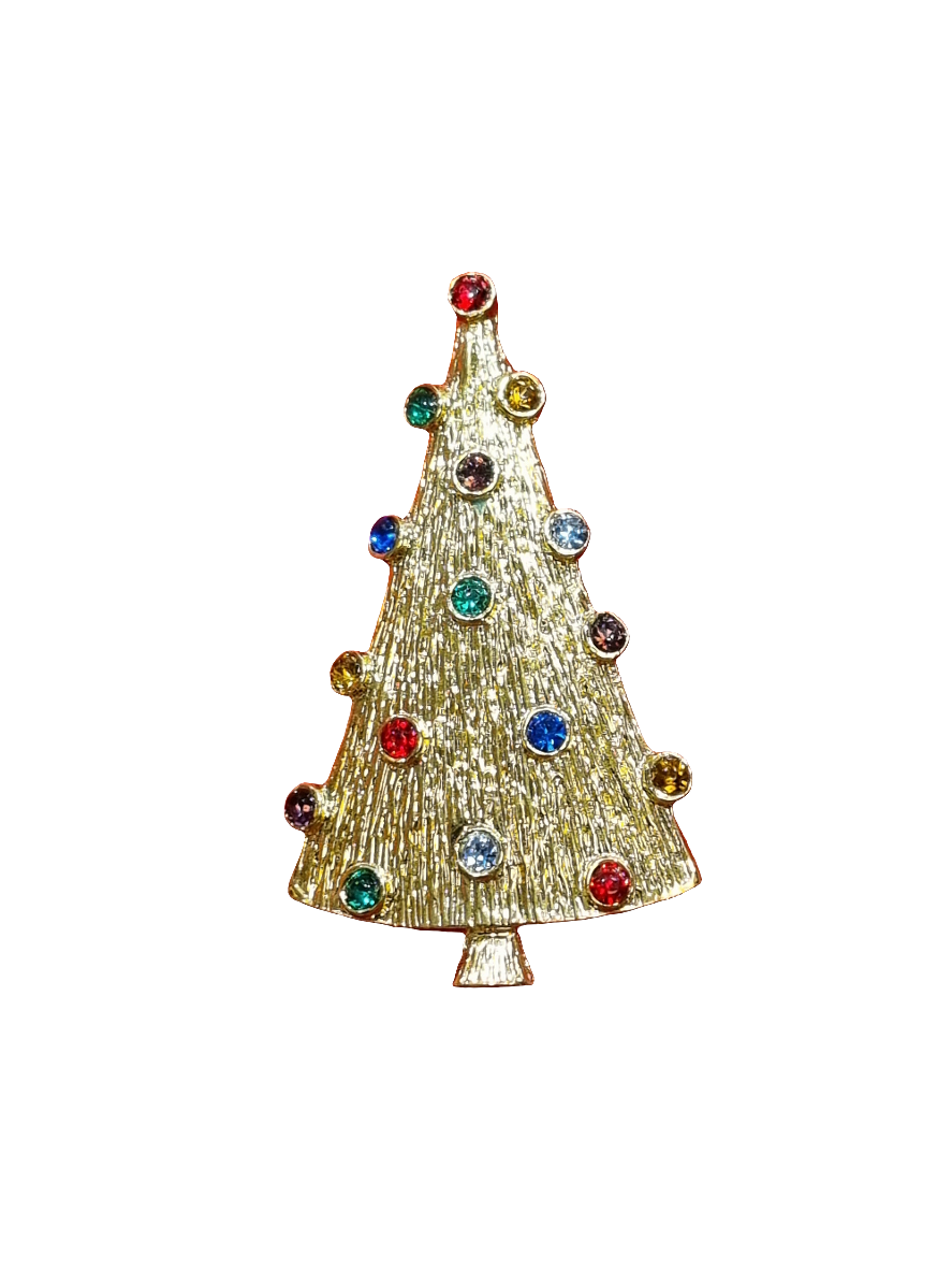 Solid Narrow Christmas Tree with Colourful Crystal Baubles | Brooch V