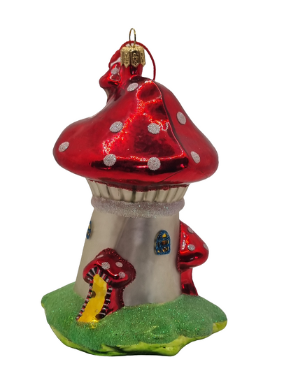 European Glass Christmas ornament of a Mushroom house large (U)