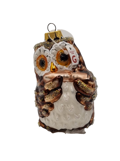 European Glass Christmas ornament of a Owl instrument flute (G)