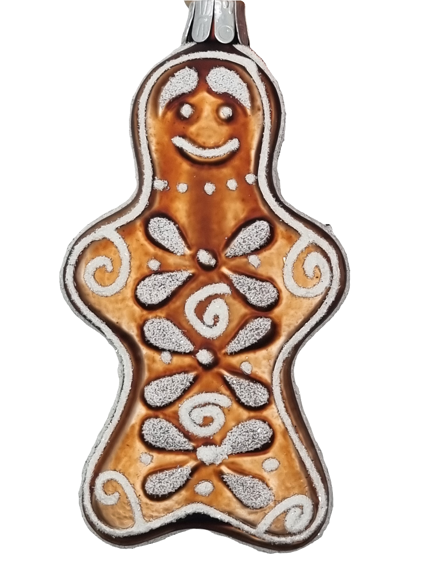 European Glass Christmas ornament of a Gingerbread Man White Icing (I)