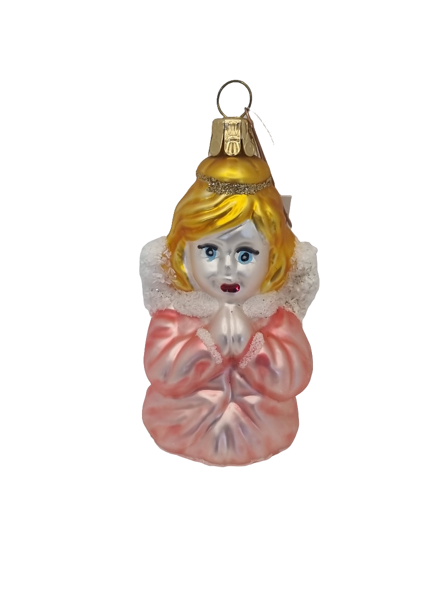European Glass Christmas ornament of a Angel Girl White Wings Frosted (C)