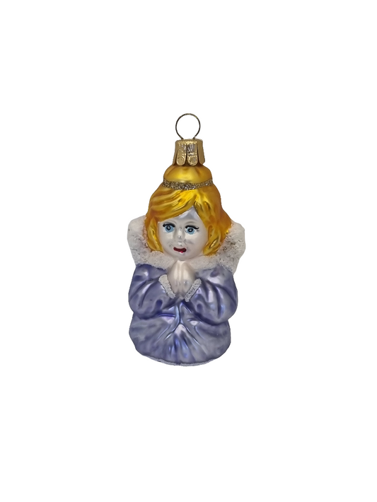 European Glass Christmas ornament of a Angel Girl White Wings Frosted (C)