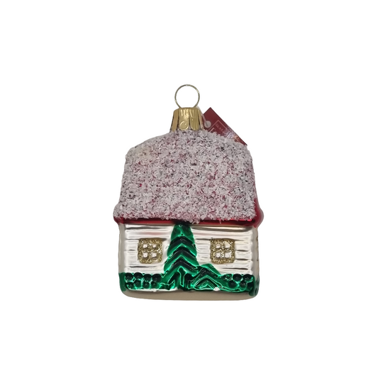 European Glass Christmas ornament of a House Snowy Roof (C)