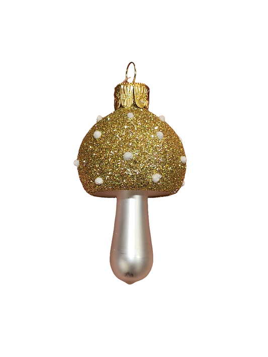 European Glass Christmas ornament of a Mushroom Sparkle Top (F)