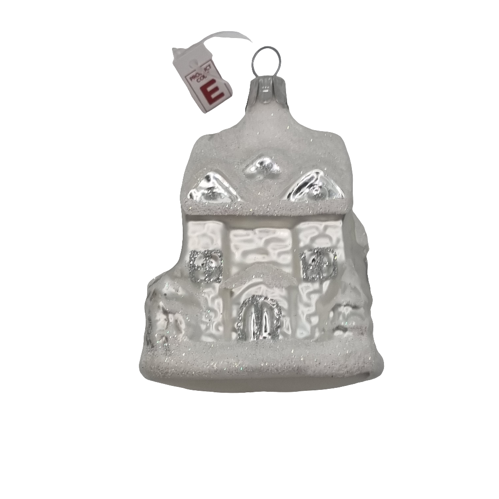 European Glass Christmas ornament of a House Large Snow (E)