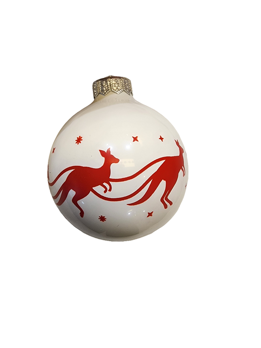 Bauble | White with Santa's Sleigh & Kangaroos (I)