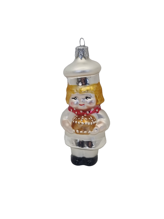 European Glass Christmas ornament of a Baker Boy with White Hat (G)