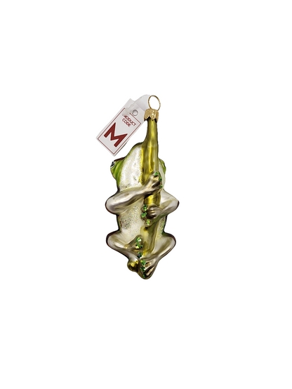 European Glass Christmas ornament of a Frog on branch (M)