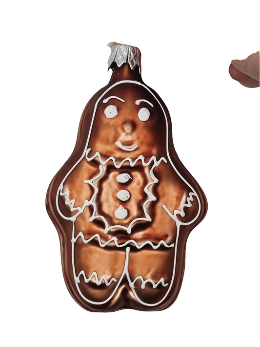 European Glass Christmas ornament of a Gingerbread Man White Icing (I)