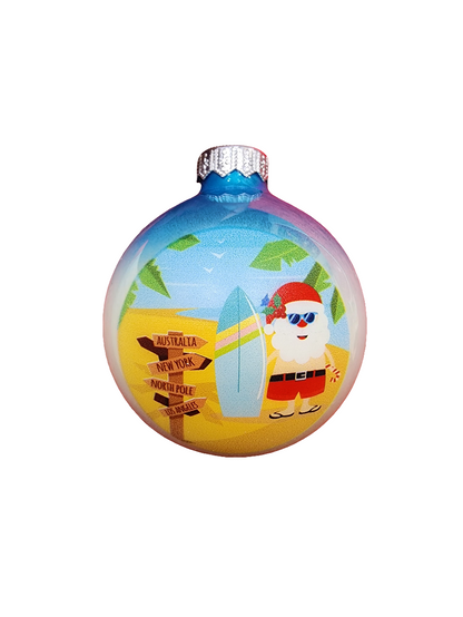 European Glass Christmas ornament of a Bauble | Santa at the Beach "Merry Christmas" (I)