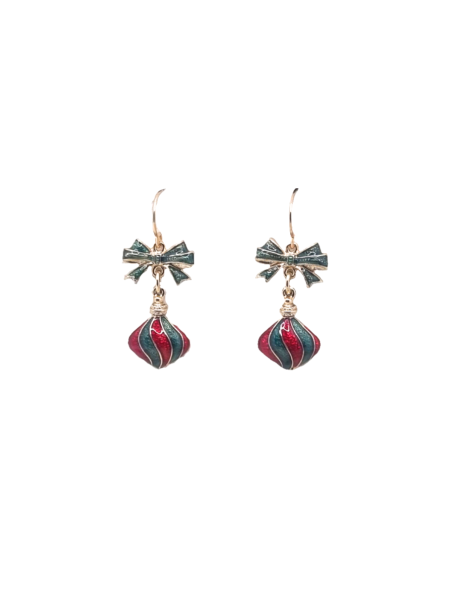 European Glass Christmas ornament of a Red & Green Dangle Balls | Earrings