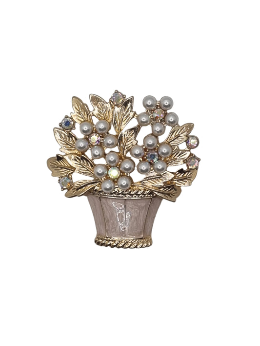 European Glass Christmas ornament of a Flower Basket with Pearls | Brooch VI
