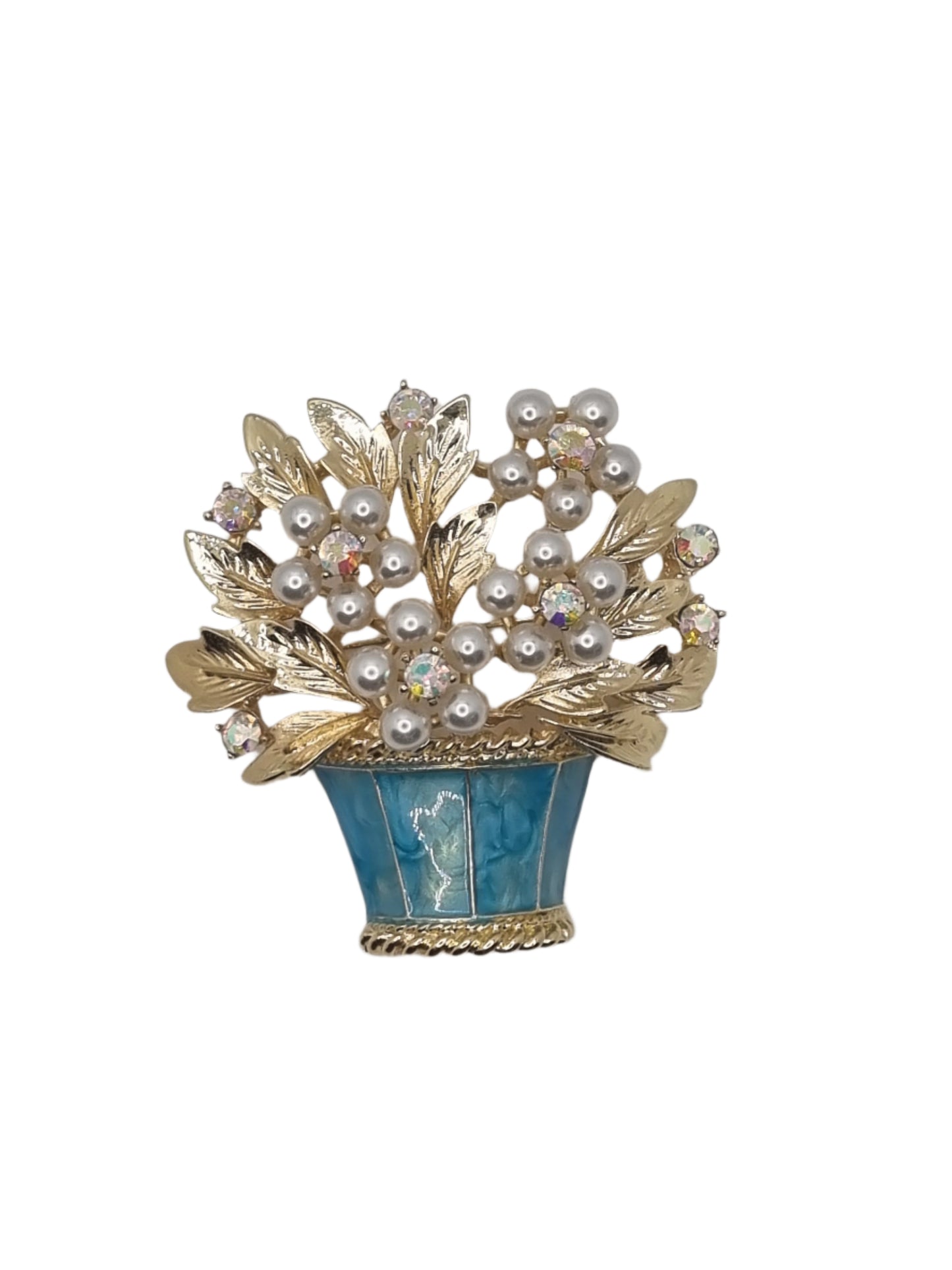 European Glass Christmas ornament of a Flower Basket with Pearls | Brooch VI