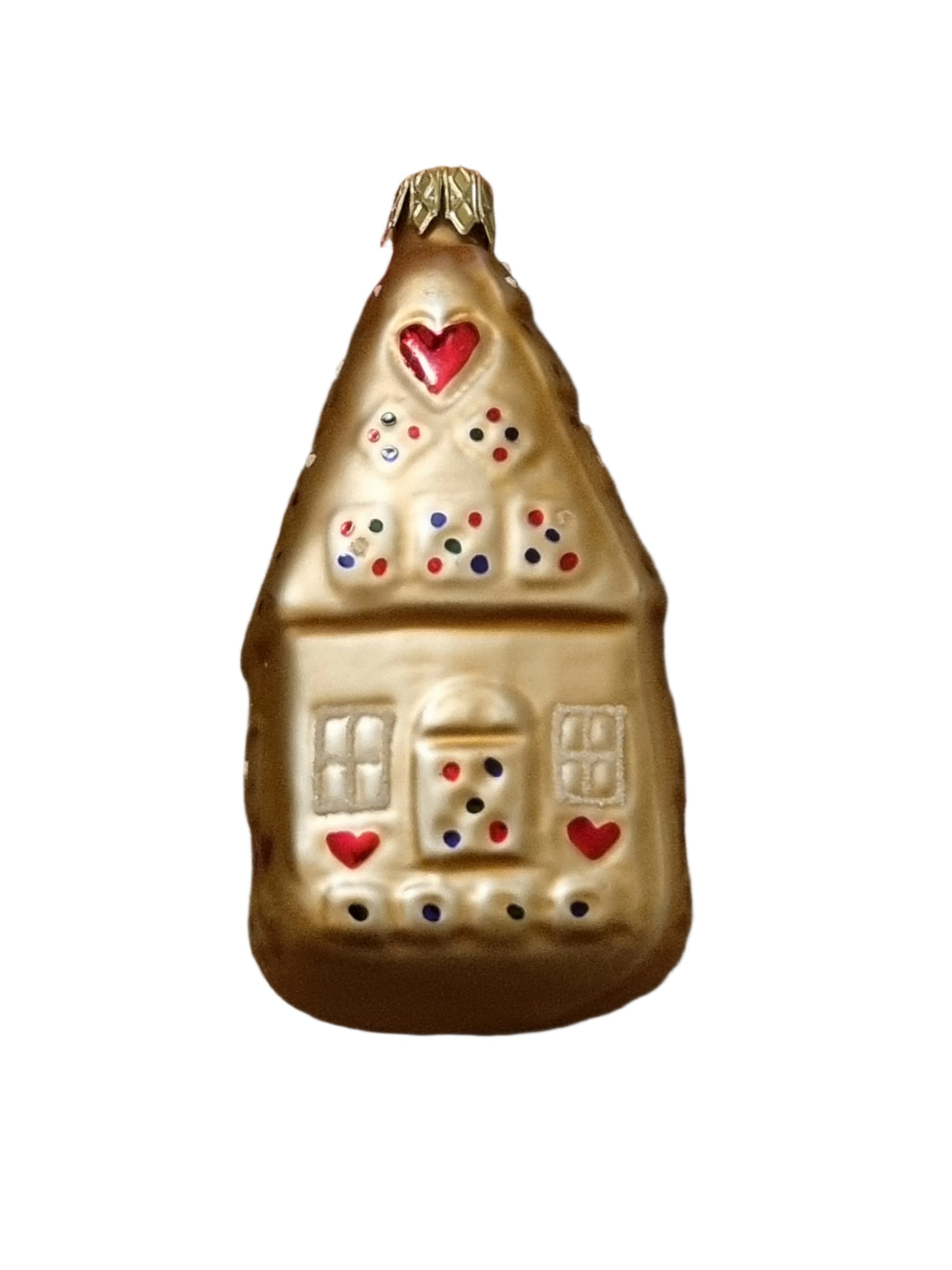 European Glass Christmas ornament of a House | Gingerbread with Hearts (N)